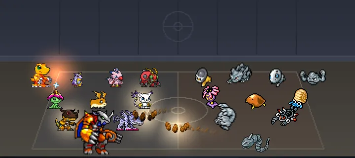 Pixling on the desktop: a Digimon team taking on a Pokémon gym